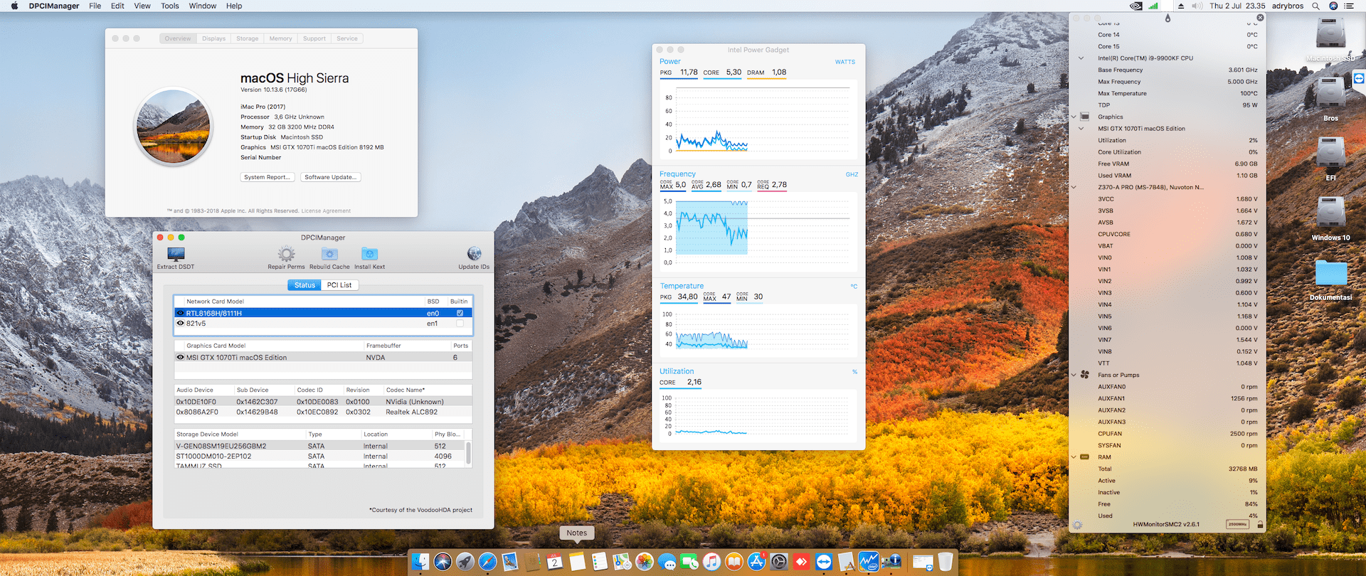 Success Hackintosh macOS High Sierra 10.13.6 Build 17G66 in MSI Z370-A Pro + Intel Core i9 9900KF + MSI GTX 1070Ti